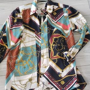 Vintage Chain and Floral Design Blouse Size Medium